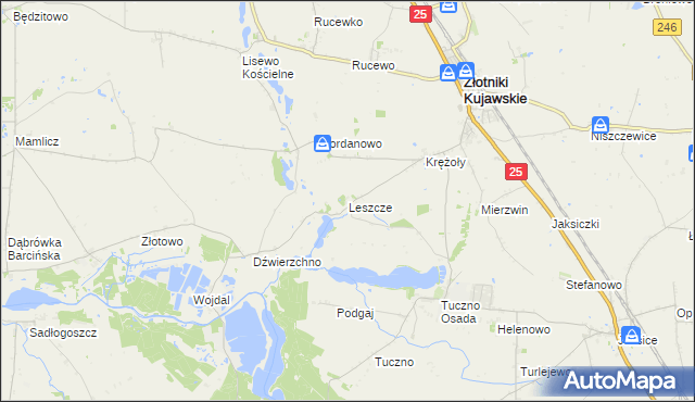 mapa Leszcze gmina Złotniki Kujawskie, Leszcze gmina Złotniki Kujawskie na mapie Targeo