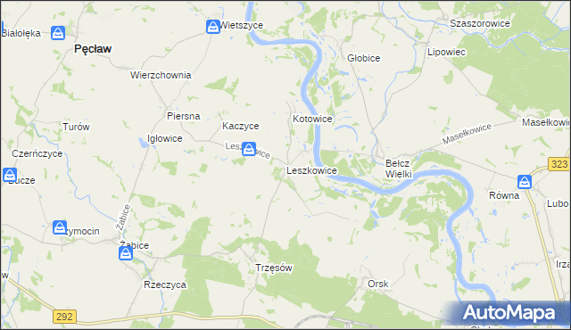 mapa Leszkowice gmina Pęcław, Leszkowice gmina Pęcław na mapie Targeo