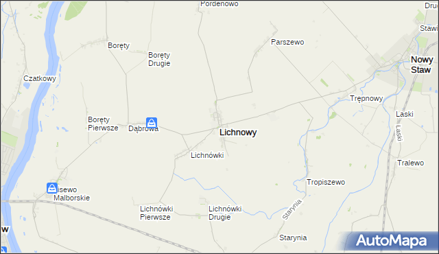 mapa Lichnowy powiat malborski, Lichnowy powiat malborski na mapie Targeo