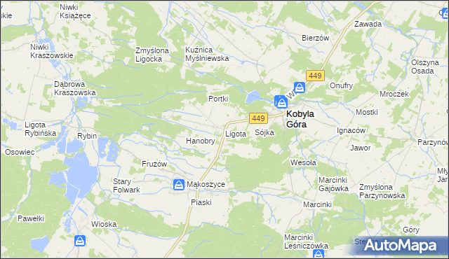 mapa Ligota gmina Kobyla Góra, Ligota gmina Kobyla Góra na mapie Targeo