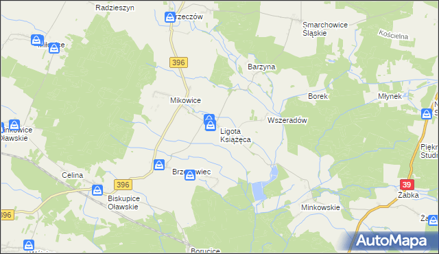 mapa Ligota Książęca gmina Namysłów, Ligota Książęca gmina Namysłów na mapie Targeo