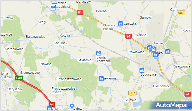 mapa Ligota Toszecka, Ligota Toszecka na mapie Targeo