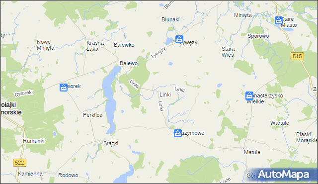 mapa Linki gmina Mikołajki Pomorskie, Linki gmina Mikołajki Pomorskie na mapie Targeo