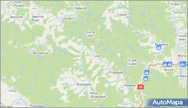 mapa Lipa gmina Bircza, Lipa gmina Bircza na mapie Targeo