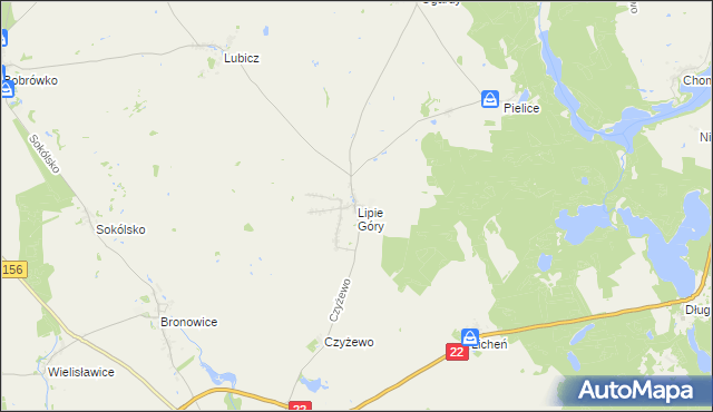 mapa Lipie Góry gmina Strzelce Krajeńskie, Lipie Góry gmina Strzelce Krajeńskie na mapie Targeo