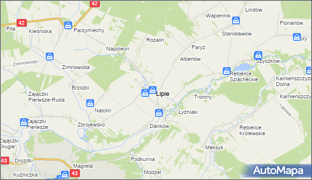 mapa Lipie powiat kłobucki, Lipie powiat kłobucki na mapie Targeo