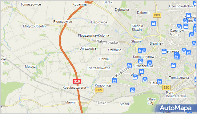 mapa Lipniak gmina Konopnica, Lipniak gmina Konopnica na mapie Targeo