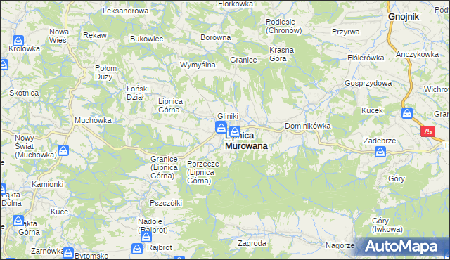 mapa Lipnica Murowana, Lipnica Murowana na mapie Targeo