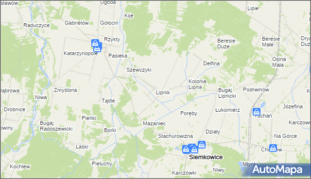 mapa Lipnik gmina Siemkowice, Lipnik gmina Siemkowice na mapie Targeo