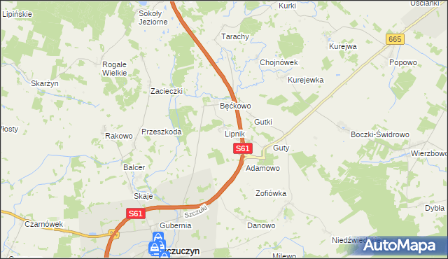 mapa Lipnik gmina Szczuczyn, Lipnik gmina Szczuczyn na mapie Targeo