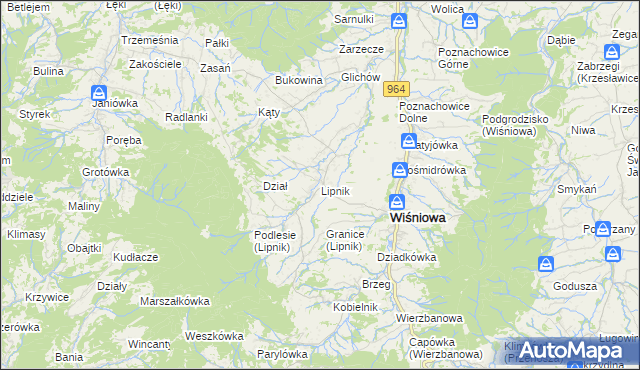 mapa Lipnik gmina Wiśniowa, Lipnik gmina Wiśniowa na mapie Targeo