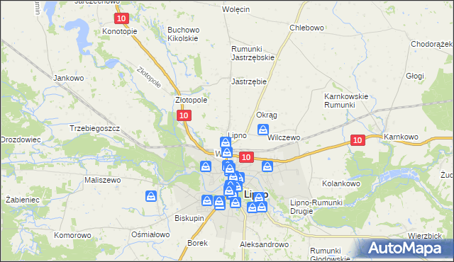 mapa Lipno powiat lipnowski, Lipno powiat lipnowski na mapie Targeo