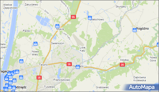 mapa Lisie Kąty gmina Grudziądz, Lisie Kąty gmina Grudziądz na mapie Targeo