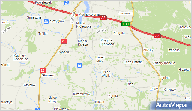 mapa Lisiec Mały, Lisiec Mały na mapie Targeo