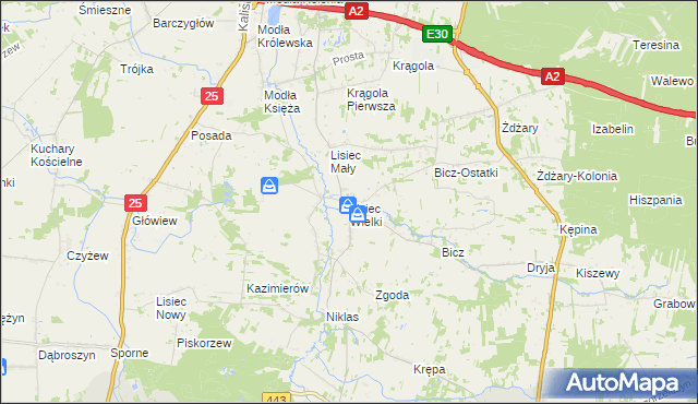 mapa Lisiec Wielki, Lisiec Wielki na mapie Targeo