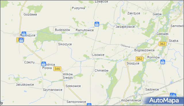 mapa Lisowice gmina Kostomłoty, Lisowice gmina Kostomłoty na mapie Targeo