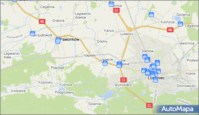 mapa Lisowice gmina Pawonków, Lisowice gmina Pawonków na mapie Targeo