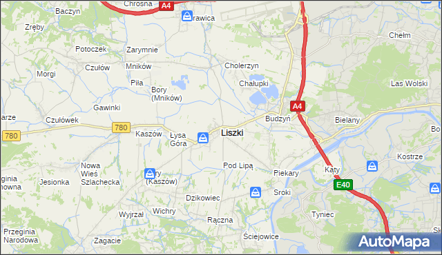 mapa Liszki powiat krakowski, Liszki powiat krakowski na mapie Targeo