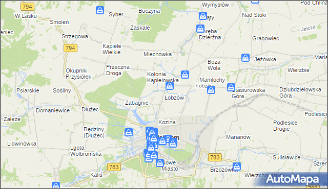 mapa Łobzów gmina Wolbrom, Łobzów gmina Wolbrom na mapie Targeo