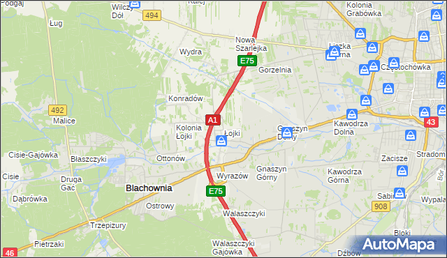 mapa Łojki gmina Blachownia, Łojki gmina Blachownia na mapie Targeo