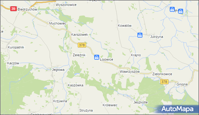 mapa Łojowice gmina Wiązów, Łojowice gmina Wiązów na mapie Targeo