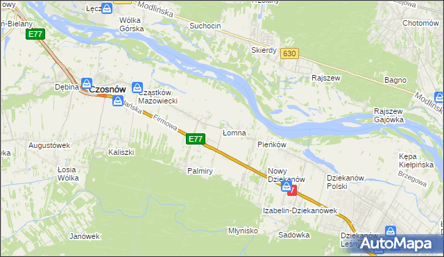 mapa Łomna gmina Czosnów, Łomna gmina Czosnów na mapie Targeo