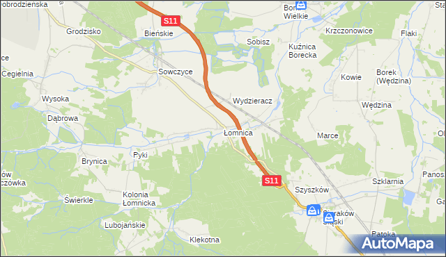 mapa Łomnica gmina Olesno, Łomnica gmina Olesno na mapie Targeo