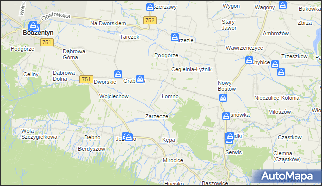 mapa Łomno gmina Pawłów, Łomno gmina Pawłów na mapie Targeo