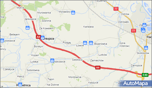 mapa Łowce, Łowce na mapie Targeo