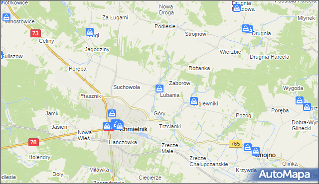 mapa Lubania gmina Chmielnik, Lubania gmina Chmielnik na mapie Targeo