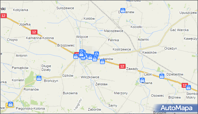 mapa Lubanów gmina Błaszki, Lubanów gmina Błaszki na mapie Targeo