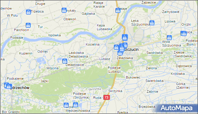 mapa Lubasz gmina Szczucin, Lubasz gmina Szczucin na mapie Targeo
