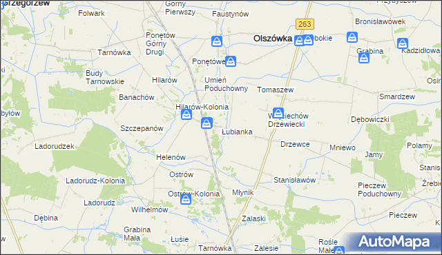 mapa Łubianka gmina Olszówka, Łubianka gmina Olszówka na mapie Targeo