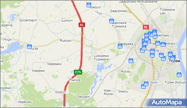 mapa Lubiszewo Tczewskie, Lubiszewo Tczewskie na mapie Targeo