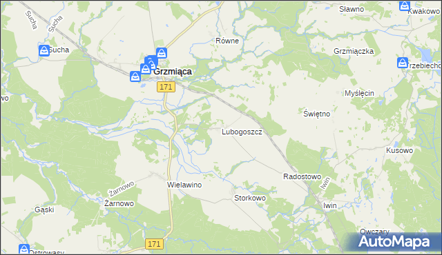 mapa Lubogoszcz gmina Grzmiąca, Lubogoszcz gmina Grzmiąca na mapie Targeo