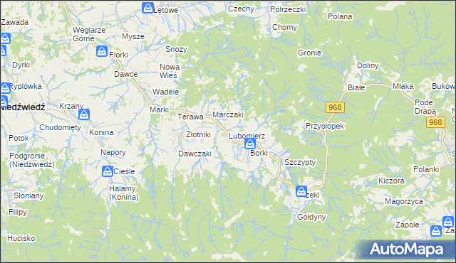 mapa Lubomierz gmina Mszana Dolna, Lubomierz gmina Mszana Dolna na mapie Targeo