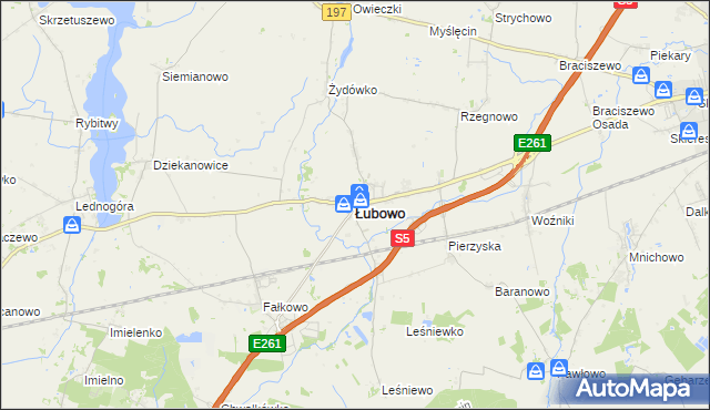 mapa Łubowo powiat gnieźnieński, Łubowo powiat gnieźnieński na mapie Targeo