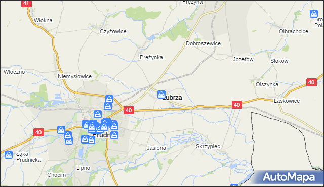 mapa Lubrza powiat prudnicki, Lubrza powiat prudnicki na mapie Targeo