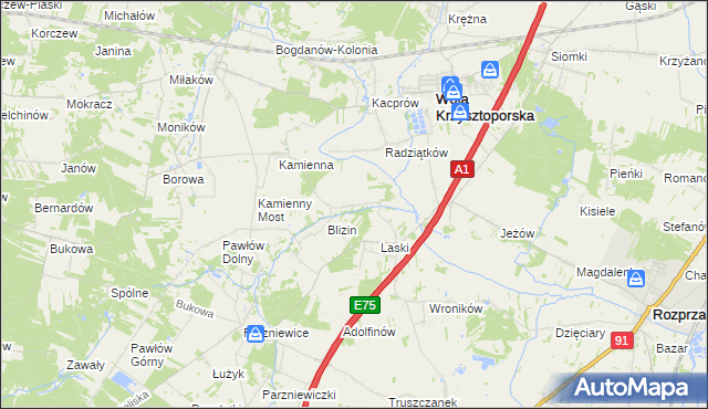 mapa Ludwików gmina Wola Krzysztoporska, Ludwików gmina Wola Krzysztoporska na mapie Targeo