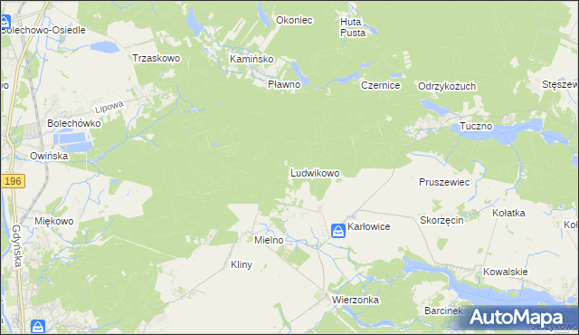 mapa Ludwikowo gmina Czerwonak, Ludwikowo gmina Czerwonak na mapie Targeo