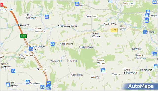 mapa Ludwikowo gmina Joniec, Ludwikowo gmina Joniec na mapie Targeo