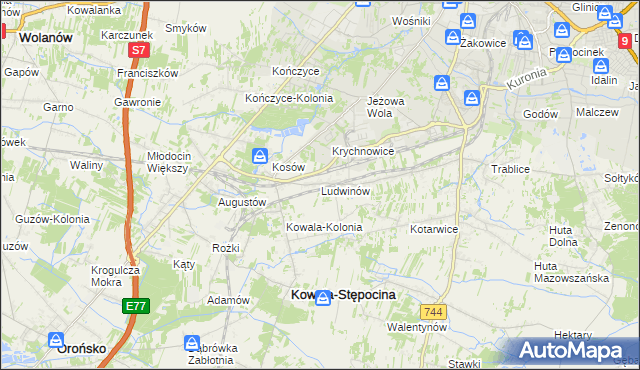 mapa Ludwinów gmina Kowala, Ludwinów gmina Kowala na mapie Targeo