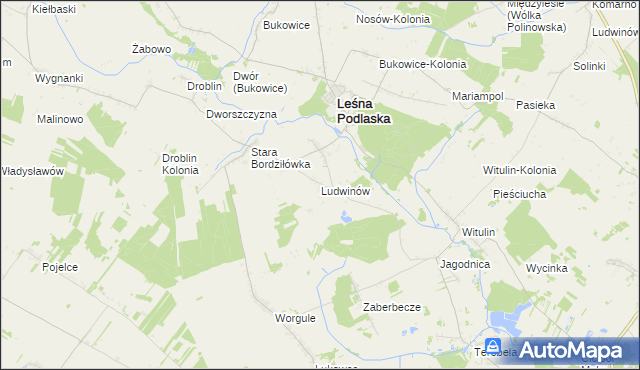 mapa Ludwinów gmina Leśna Podlaska, Ludwinów gmina Leśna Podlaska na mapie Targeo