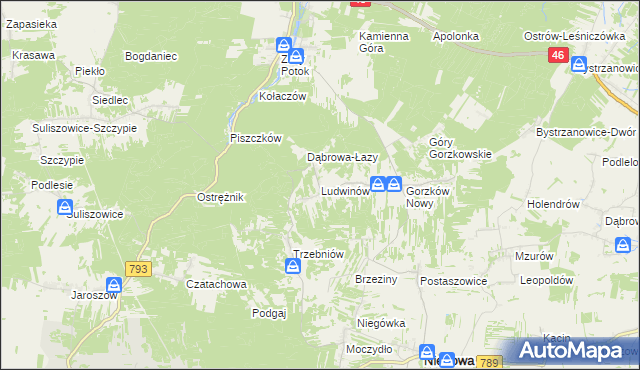 mapa Ludwinów gmina Niegowa, Ludwinów gmina Niegowa na mapie Targeo