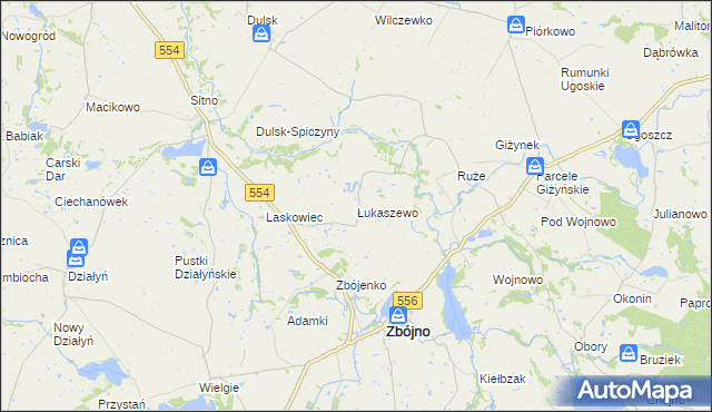 mapa Łukaszewo gmina Zbójno, Łukaszewo gmina Zbójno na mapie Targeo