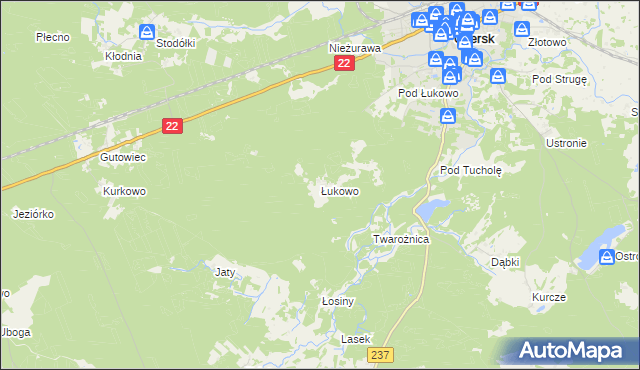 mapa Łukowo gmina Czersk, Łukowo gmina Czersk na mapie Targeo