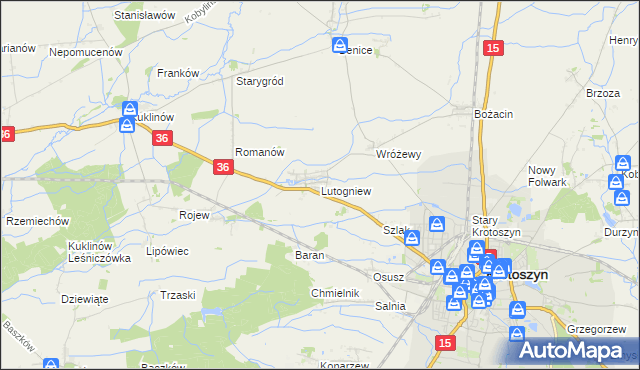mapa Lutogniew, Lutogniew na mapie Targeo