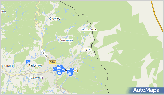 mapa Lutynia gmina Lądek-Zdrój, Lutynia gmina Lądek-Zdrój na mapie Targeo