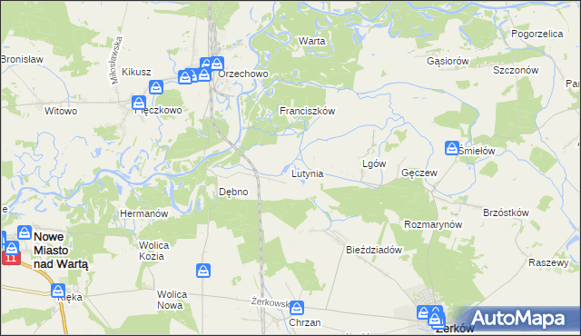 mapa Lutynia gmina Nowe Miasto nad Wartą, Lutynia gmina Nowe Miasto nad Wartą na mapie Targeo