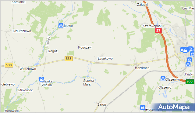mapa Łysakowo gmina Nidzica, Łysakowo gmina Nidzica na mapie Targeo